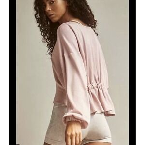 Free People Womens Good to Go Sweatshirt Pink Cinch Back Size S Cropped Slouchy